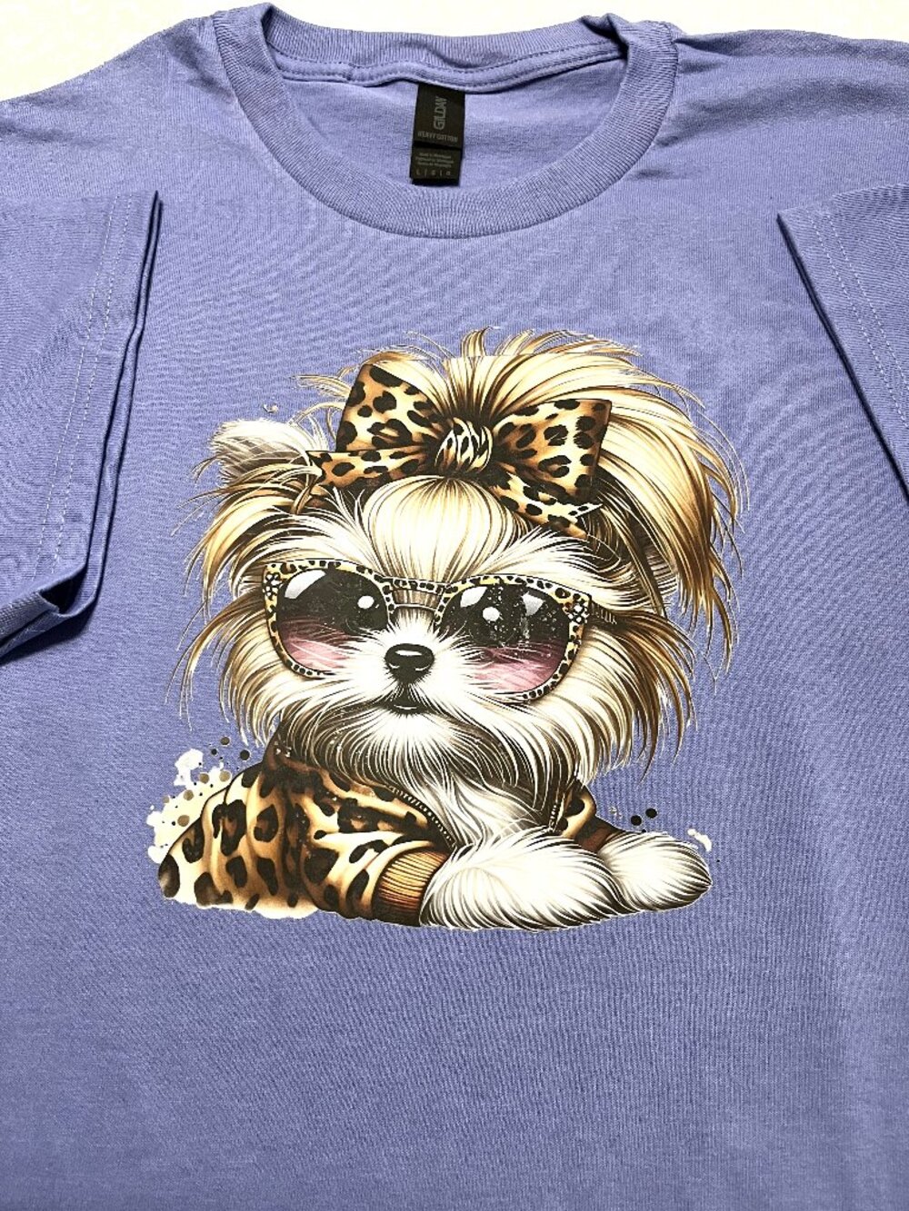Women Gildan T shirt with Puppy/Glasses Bad hair day Size: Large Adult